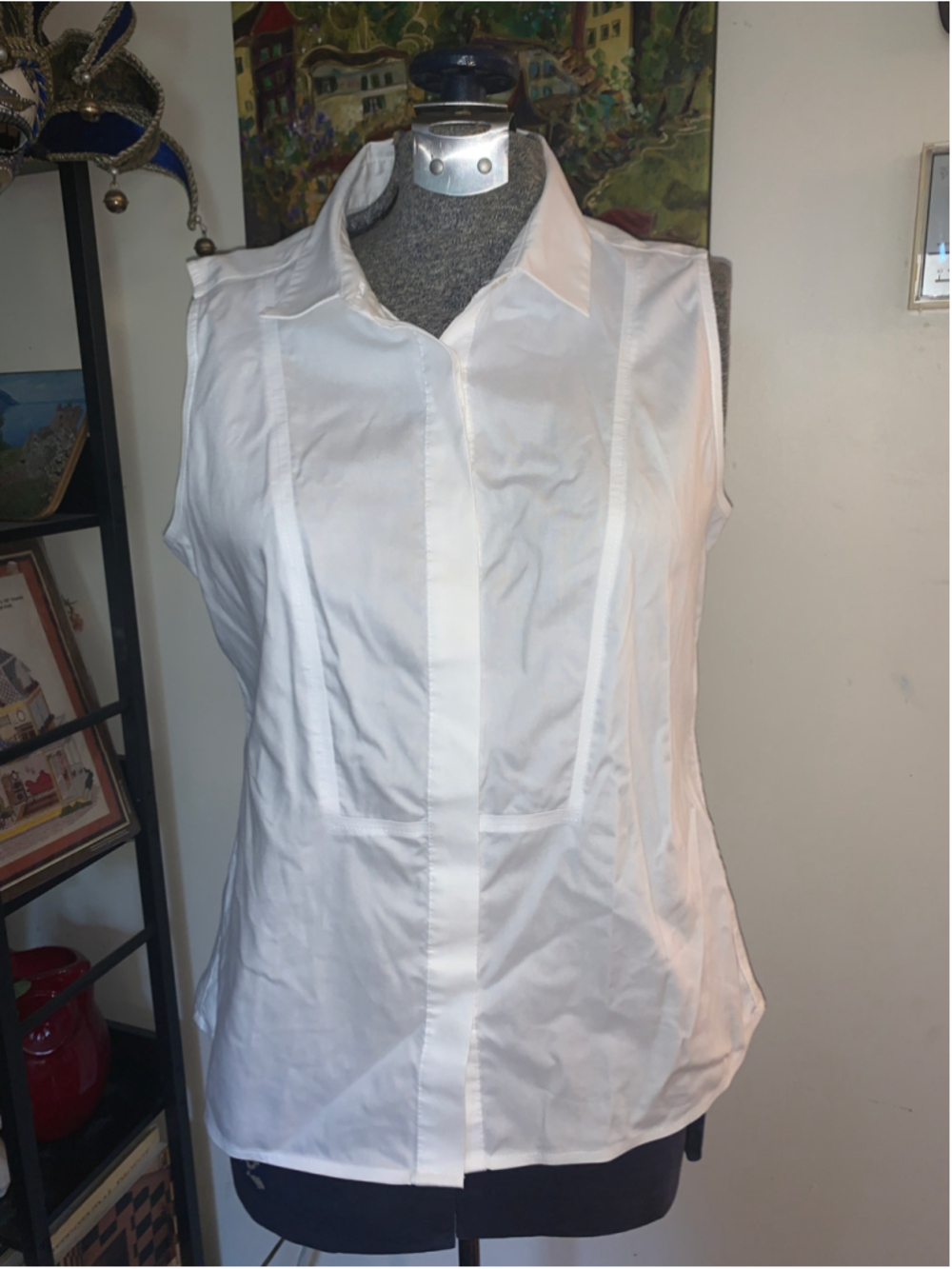 Women's Calvin Klein White Sleeveless Non-Iron Button Down Shirt Size medium